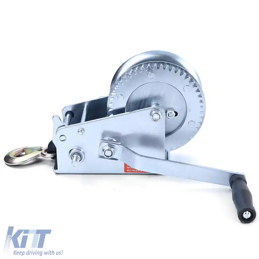Winch manual pentru remorcă, cablu argintiu cu curea de 8 metri, 1360 kg-image-6198041