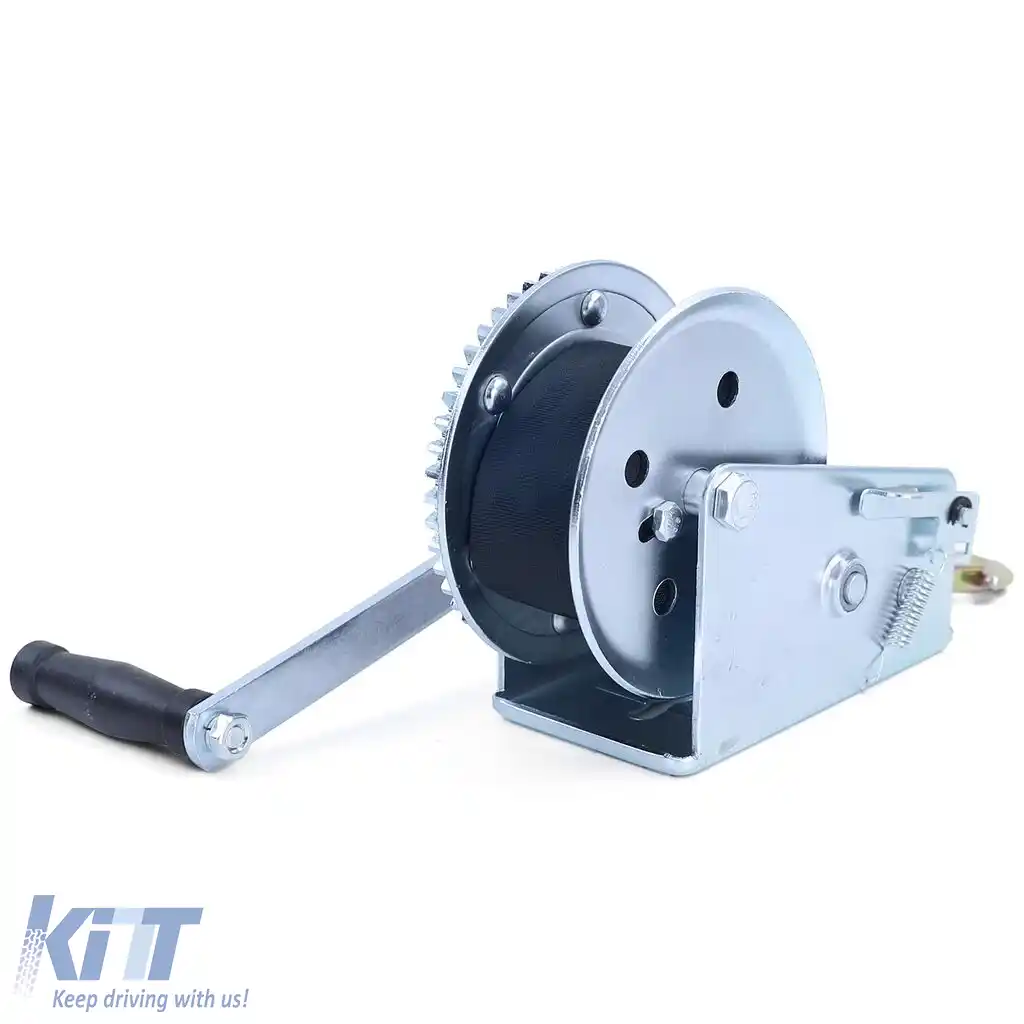 Winch manual pentru remorcă, cablu argintiu cu curea de 8 metri, 1360 kg-image-6198042