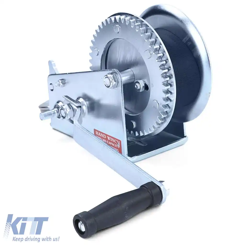 Winch manual pentru remorcă, cablu argintiu cu curea de 8 metri, 1360 kg-image-6198043