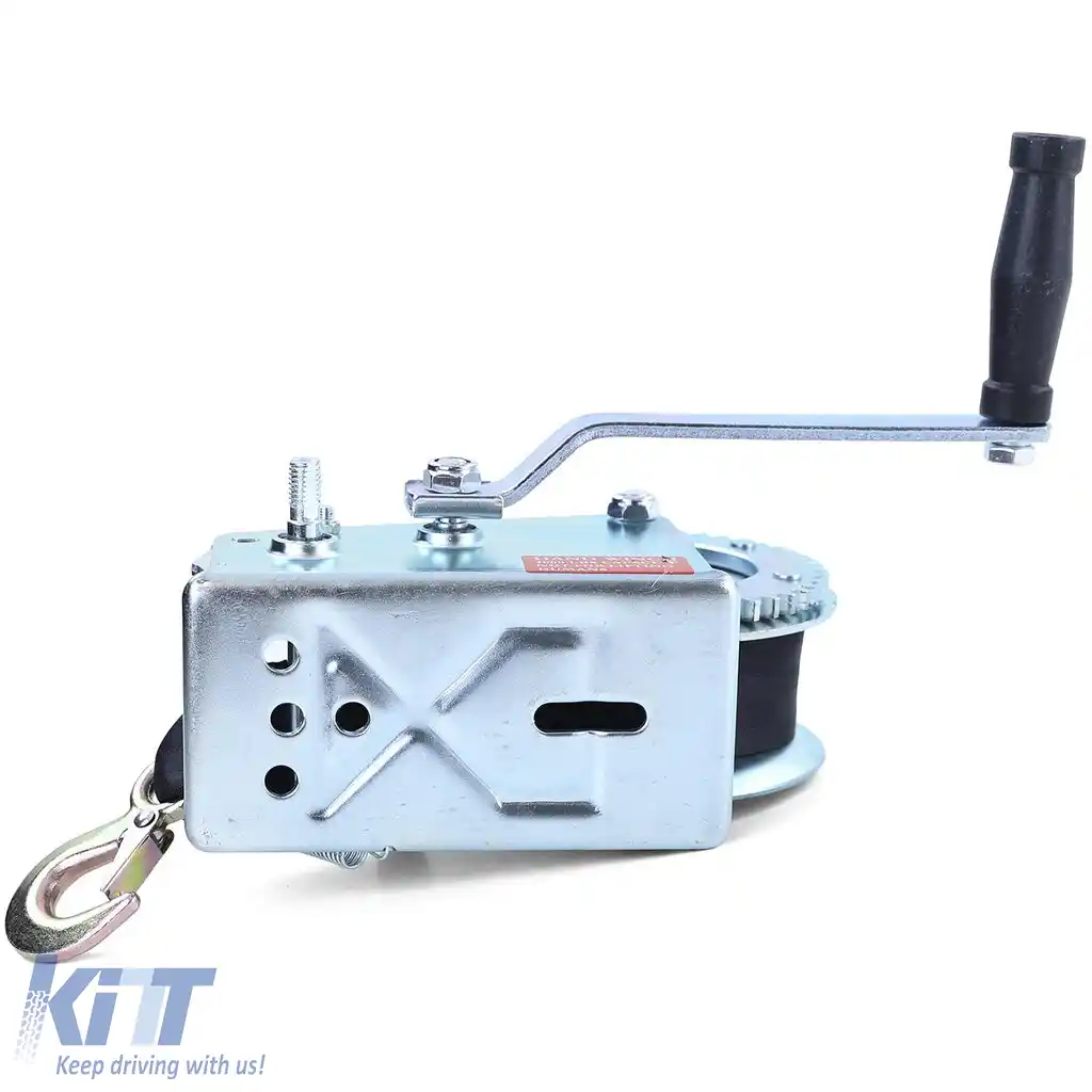 Winch manual pentru remorcă, cablu argintiu cu curea de 8 metri, 1360 kg-image-6198044
