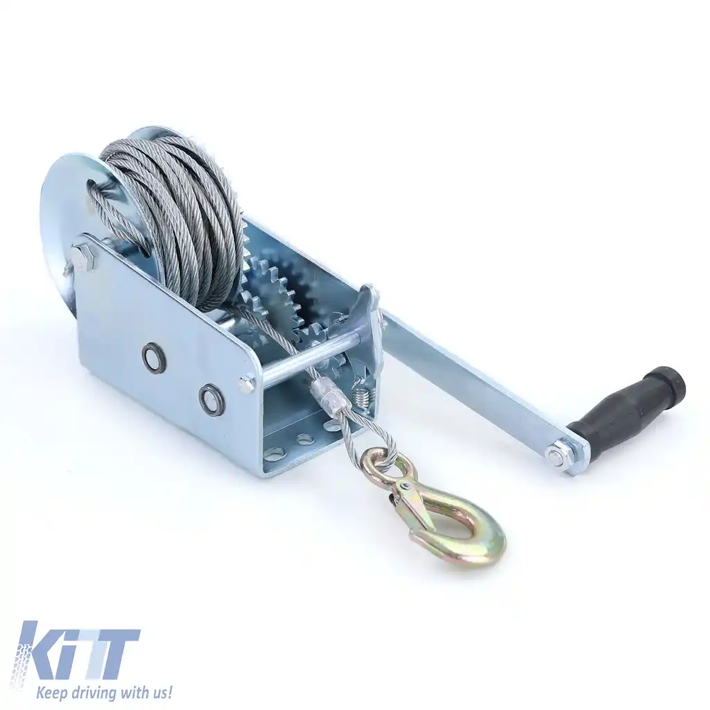Winch manual pentru remorcă, cablu de oțel argintiu de 10 metri, 900 kg-image-6203046