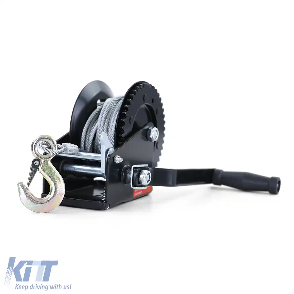 Winch manual pentru remorcă, cablu negru cu 10 metri de cablu de oțel, 800 kg-image-6198031