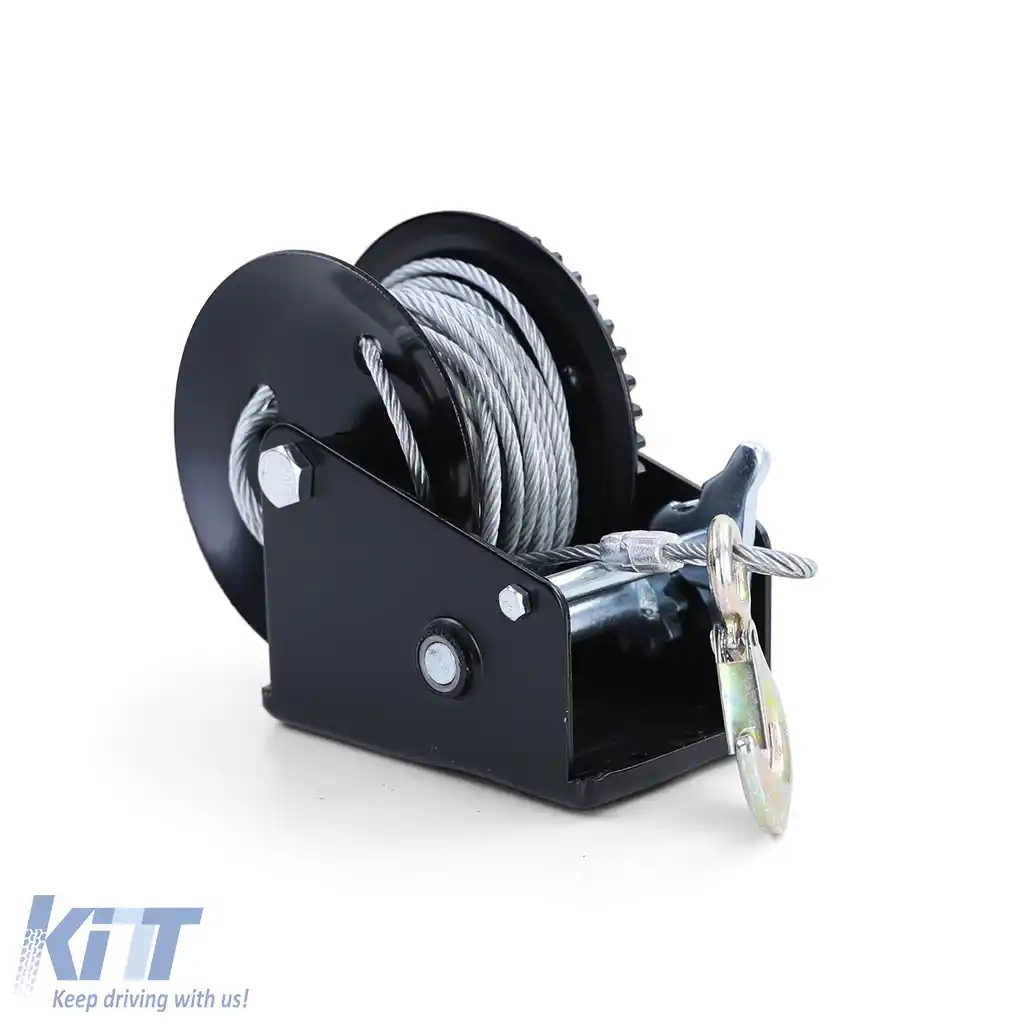 Winch manual pentru remorcă, cablu negru cu 10 metri de cablu de oțel, 800 kg-image-6198032