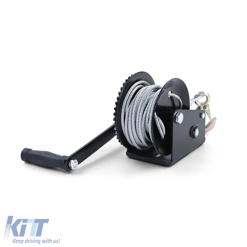 Winch manual pentru remorcă, cablu negru cu 10 metri de cablu de oțel, 800 kg-image-6198033