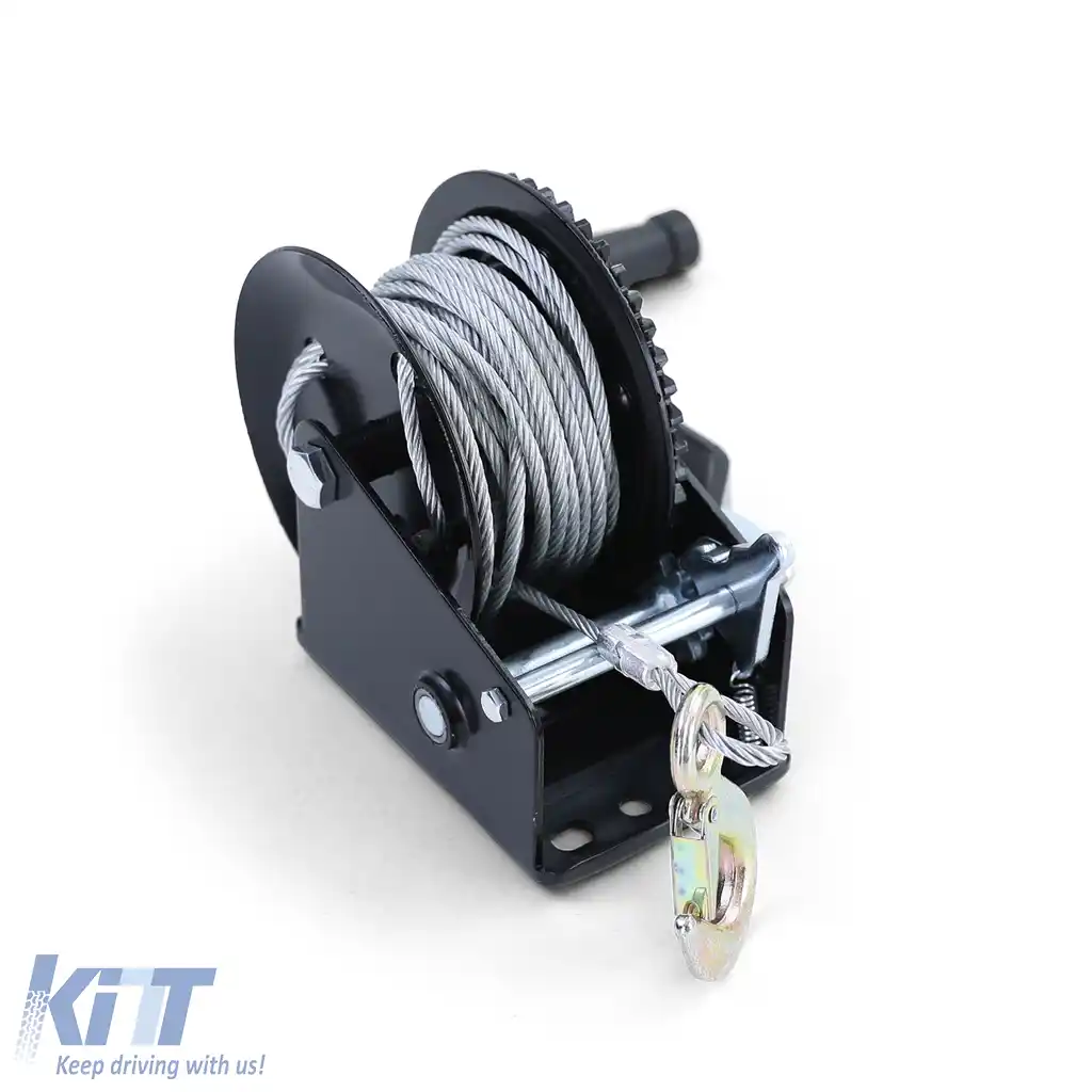 Winch manual pentru remorcă, cablu negru cu 10 metri de cablu de oțel, 800 kg-image-6198034