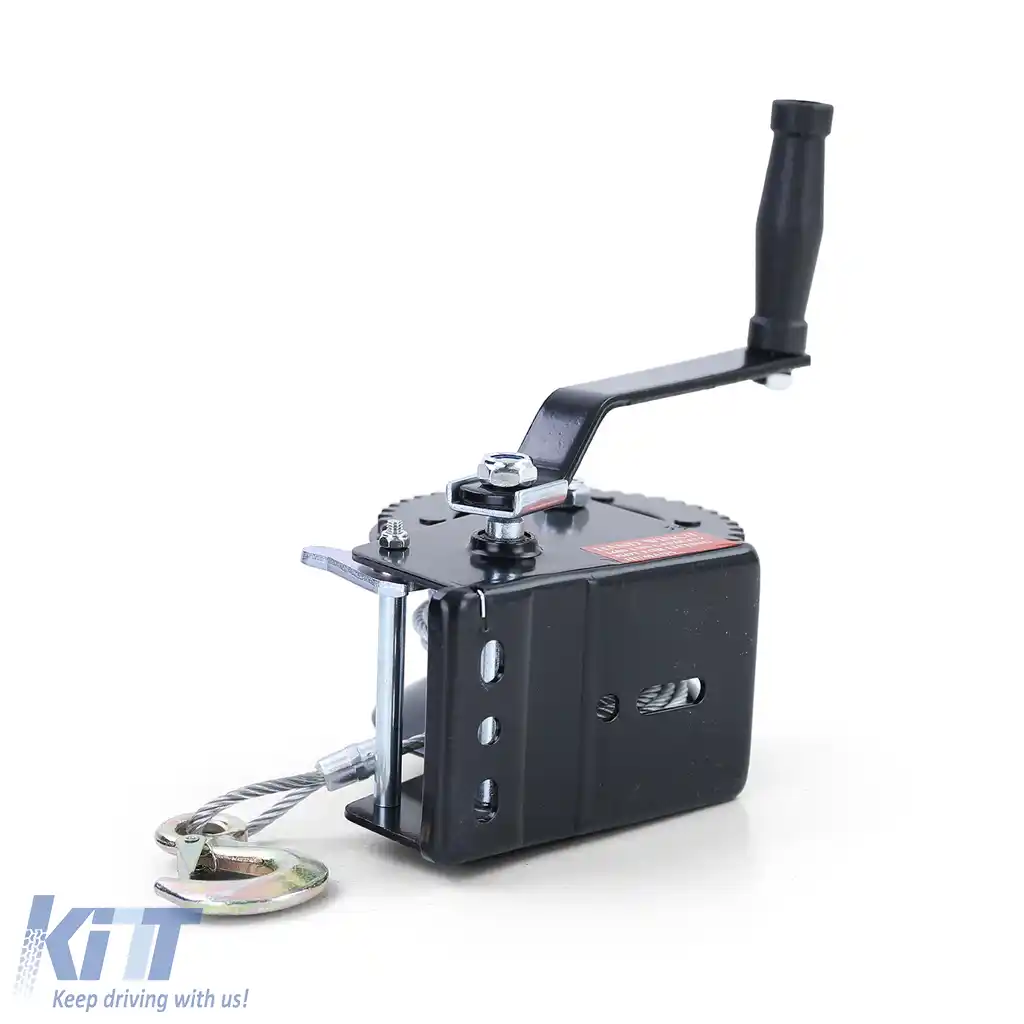 Winch manual pentru remorcă, cablu negru cu 10 metri de cablu de oțel, 800 kg-image-6198035
