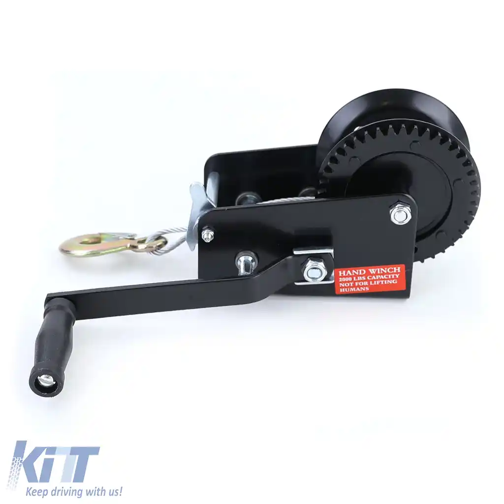 Winch manual pentru remorcă, cablu negru cu 10 metri de cablu de oțel, 900 kg-image-6200918