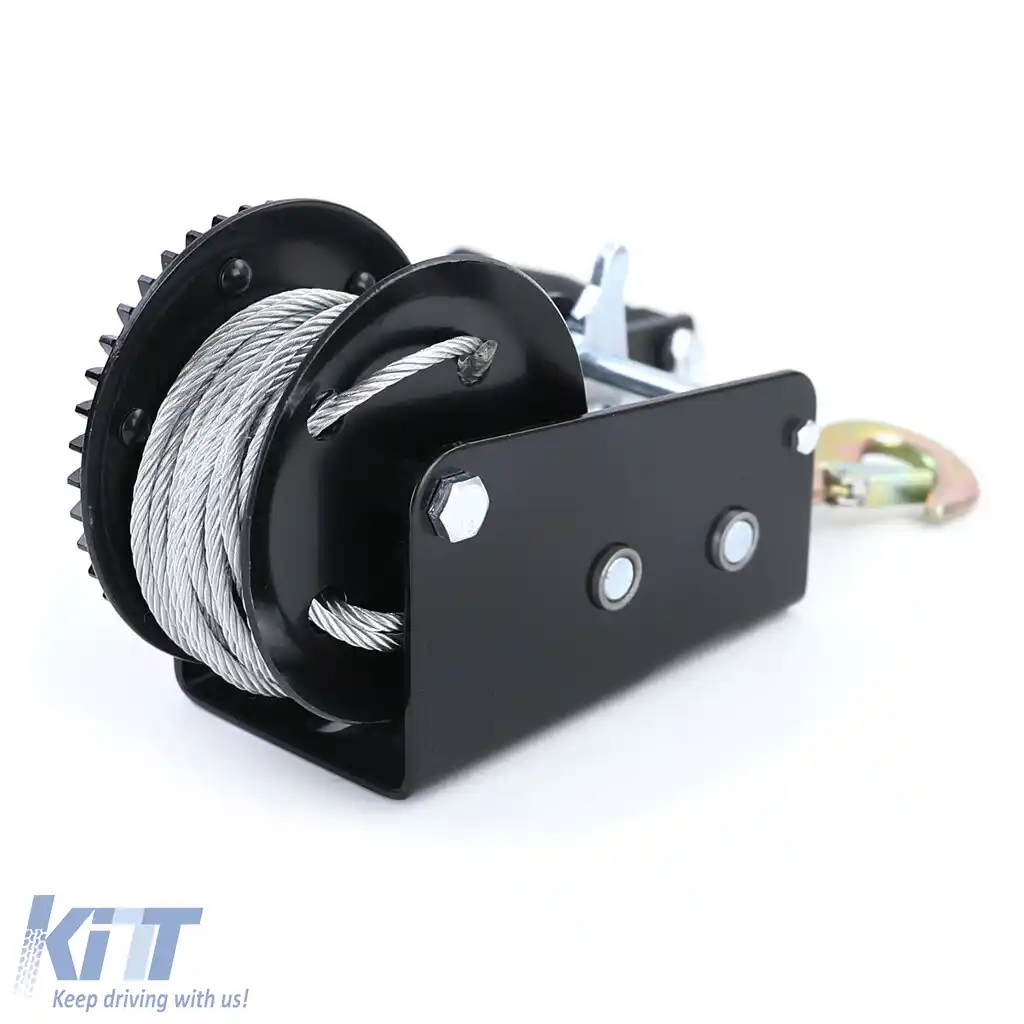 Winch manual pentru remorcă, cablu negru cu 10 metri de cablu de oțel, 900 kg-image-6200921