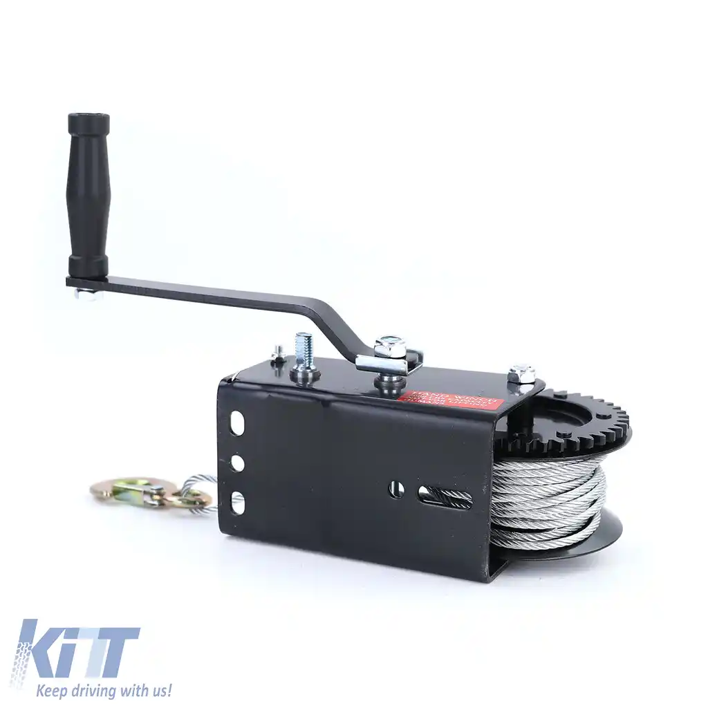 Winch manual pentru remorcă, cablu negru cu 10 metri de cablu de oțel, 900 kg-image-6200922