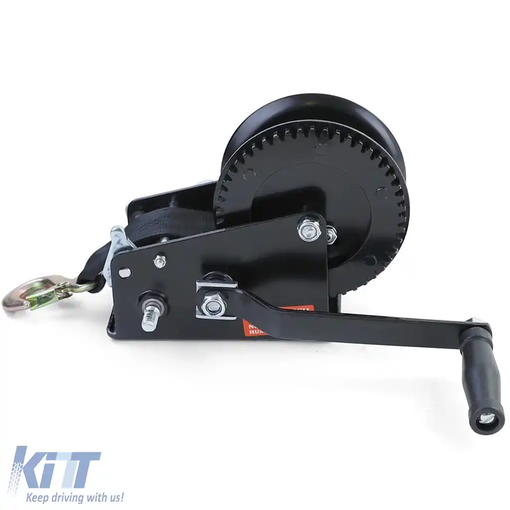 Winch manual premium cu curea 1500kg 8 metri negru, potrivit pentru remorcă auto-image-6200038