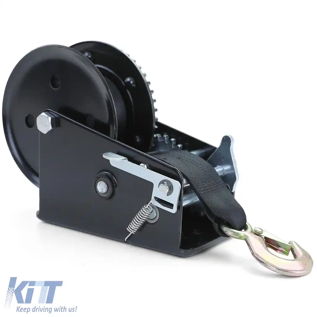 Winch manual premium cu curea 1500kg 8 metri negru, potrivit pentru remorcă auto-image-6200039