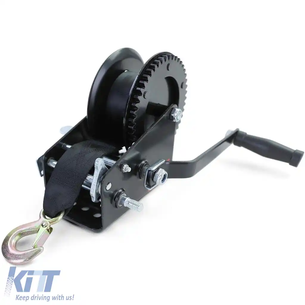 Winch manual premium cu curea 1500kg 8 metri negru, potrivit pentru remorcă auto-image-6200040