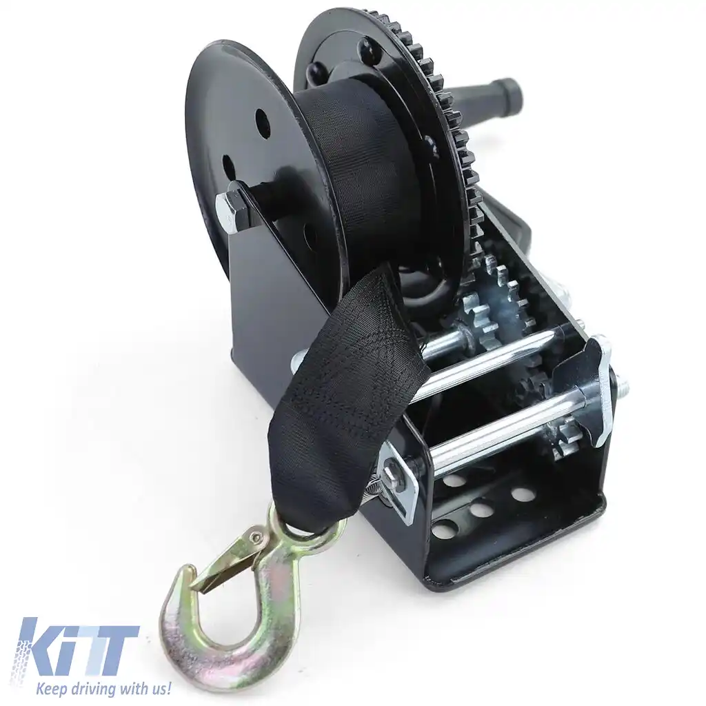 Winch manual premium cu curea 1500kg 8 metri negru, potrivit pentru remorcă auto-image-6200041