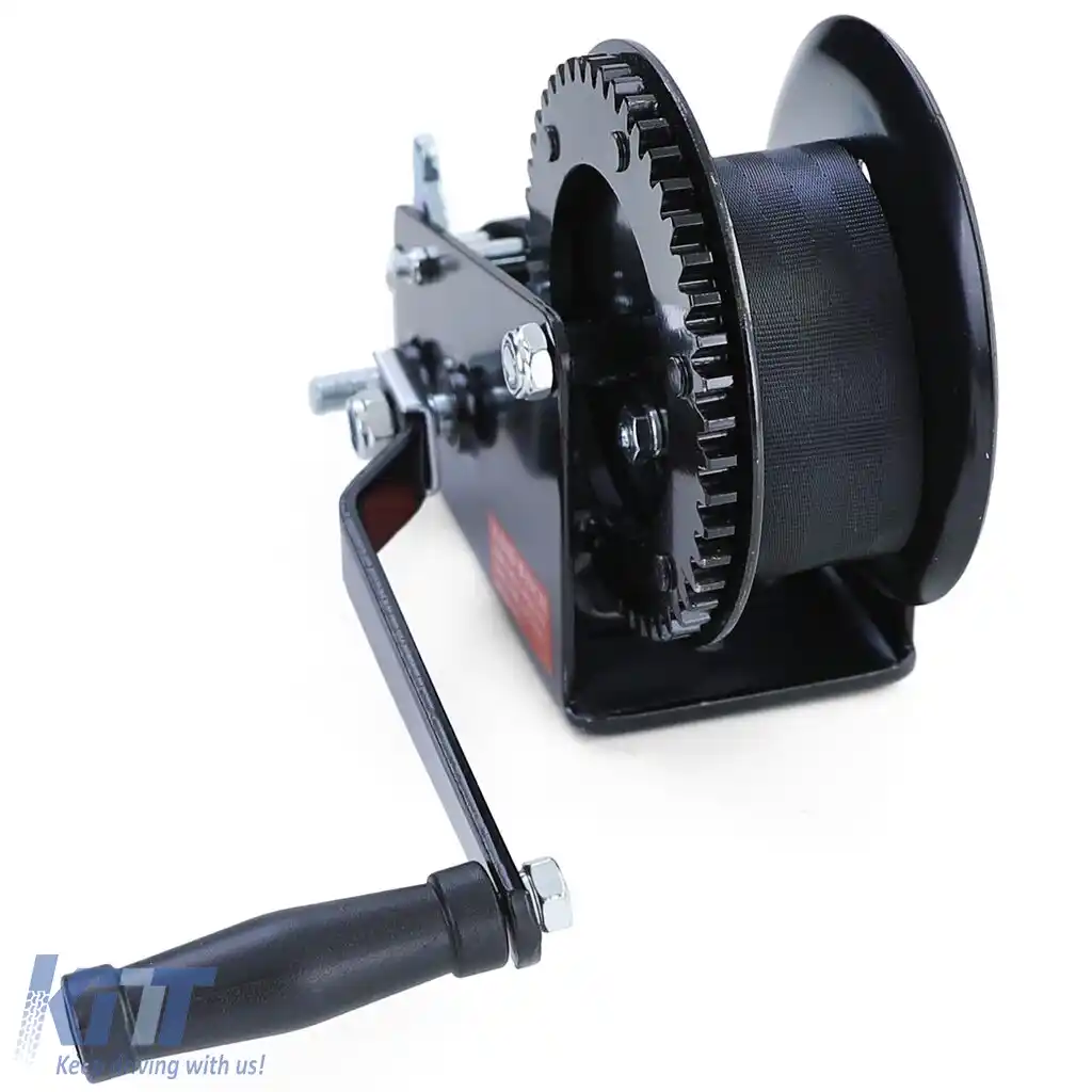 Winch manual premium cu curea 1500kg 8 metri negru, potrivit pentru remorcă auto-image-6200043