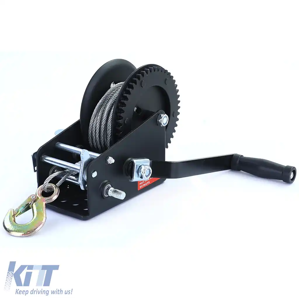 Winch manual profesional negru cu cablu de sârmă 1500kg 10 metri