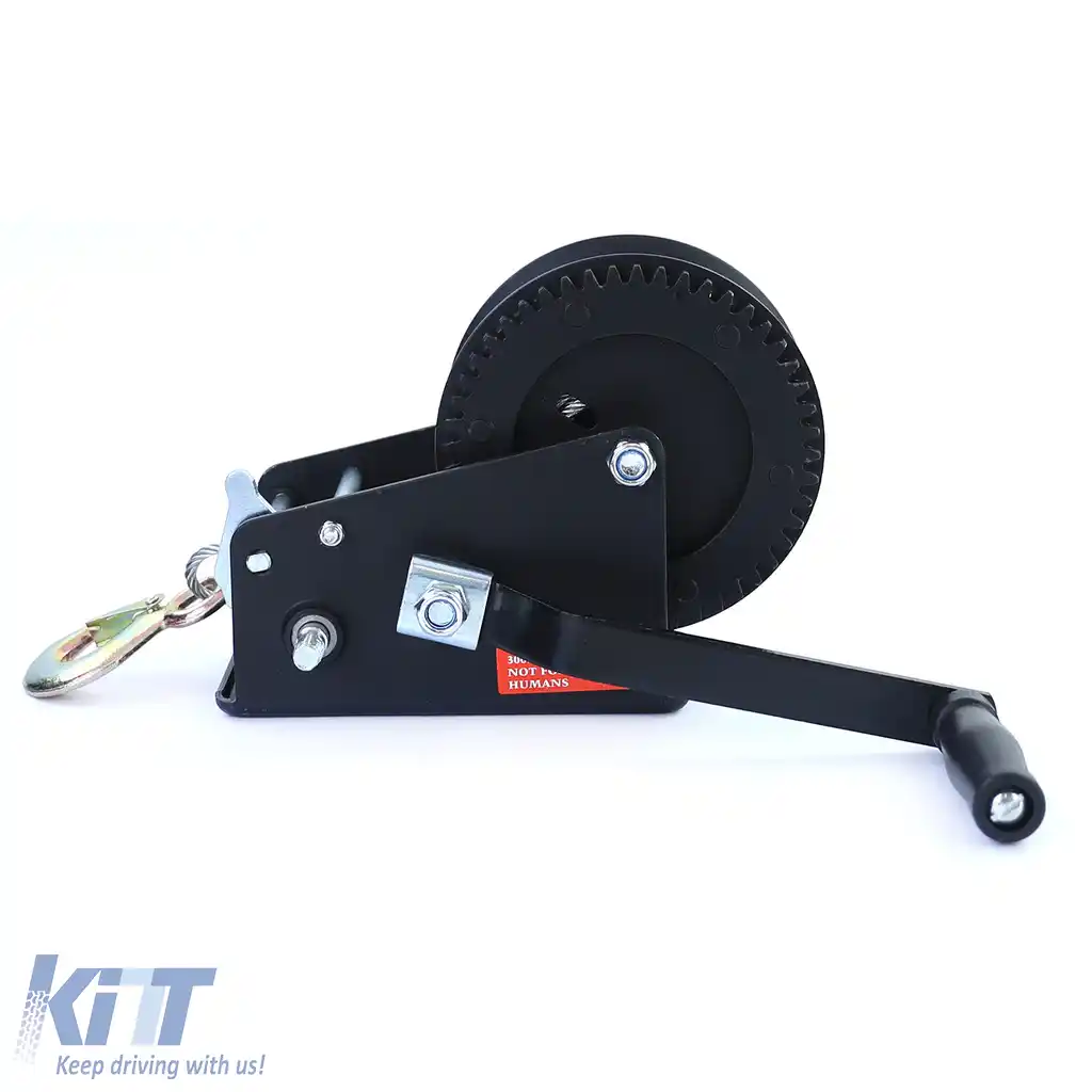 Winch manual profesional negru cu cablu de sârmă 1500kg 10 metri-image-6191956