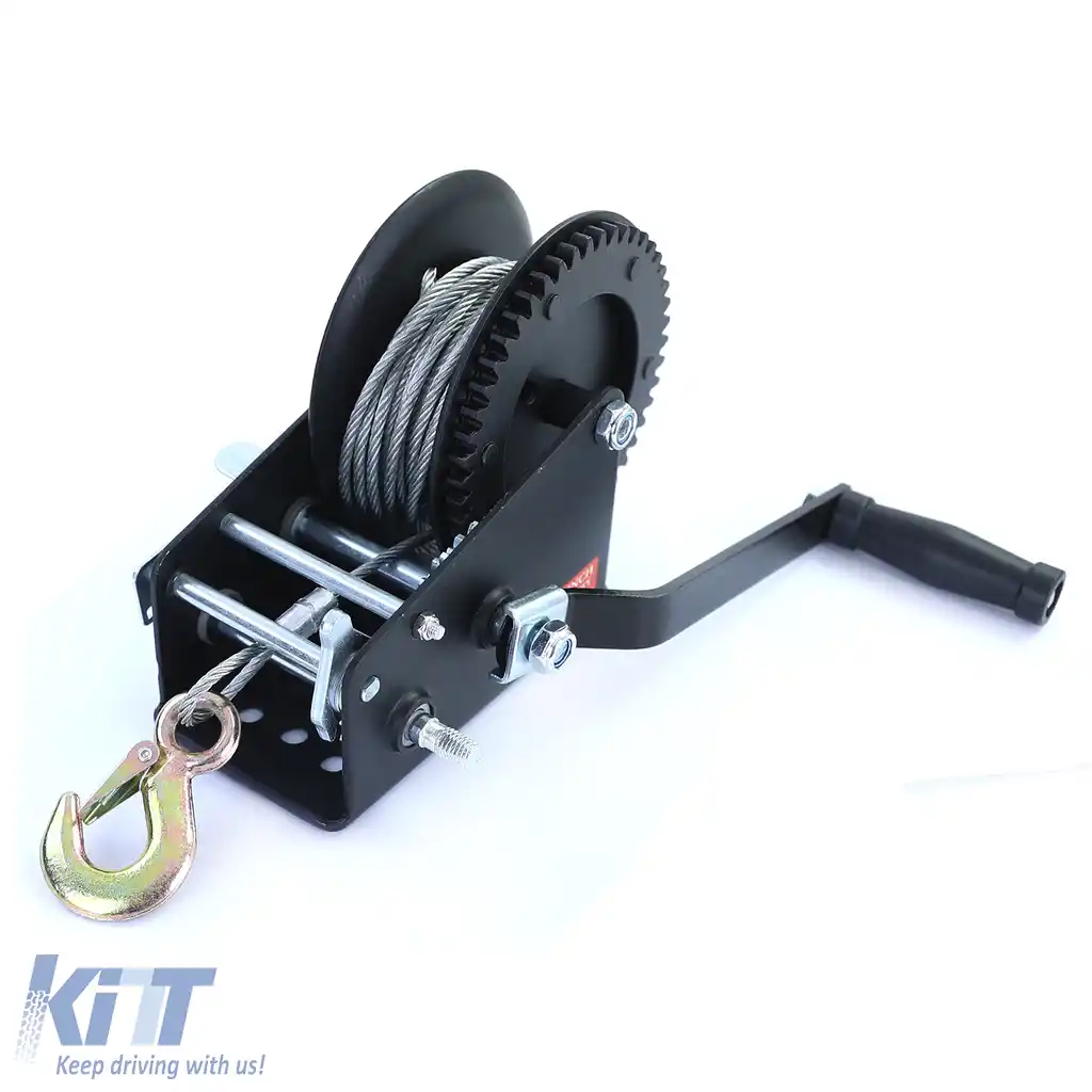 Winch manual profesional negru cu cablu de sârmă 1500kg 10 metri-image-6191958