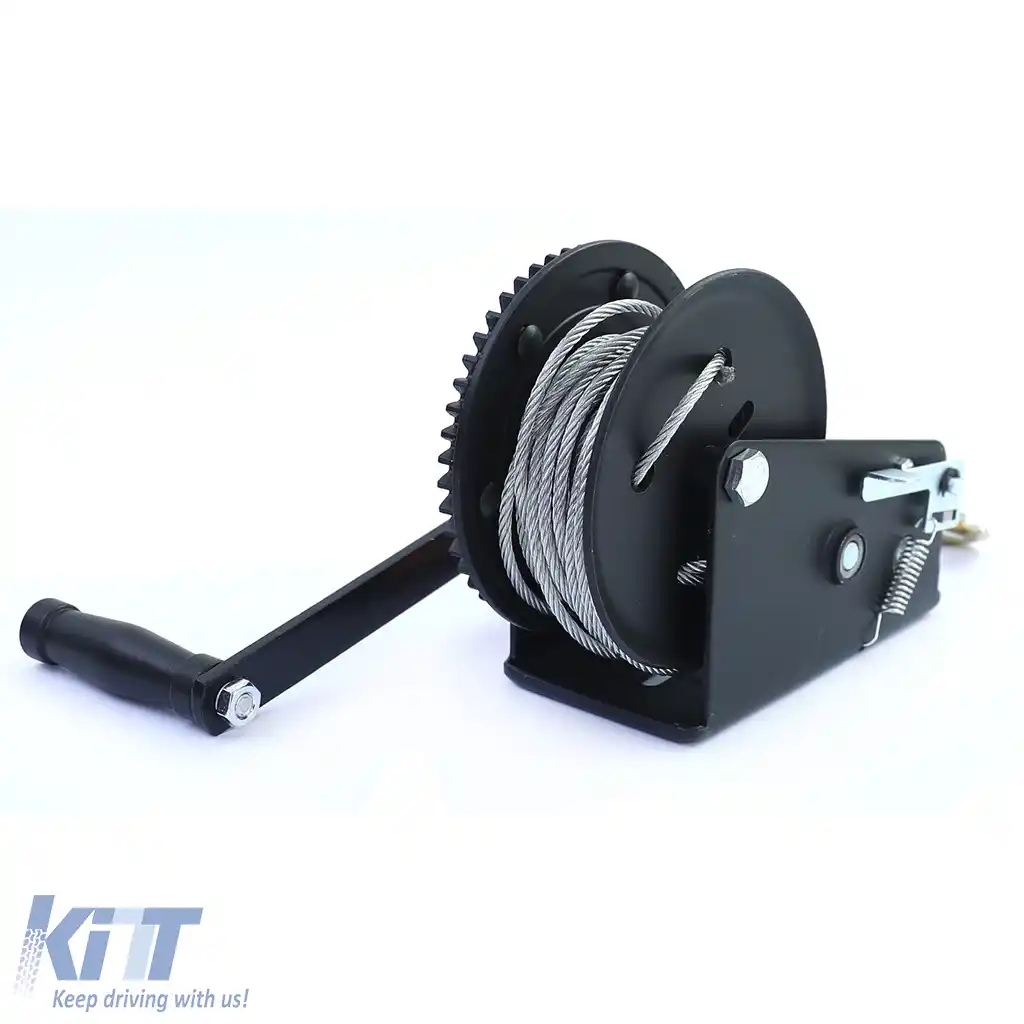 Winch manual profesional negru cu cablu de sârmă 1500kg 10 metri-image-6191959