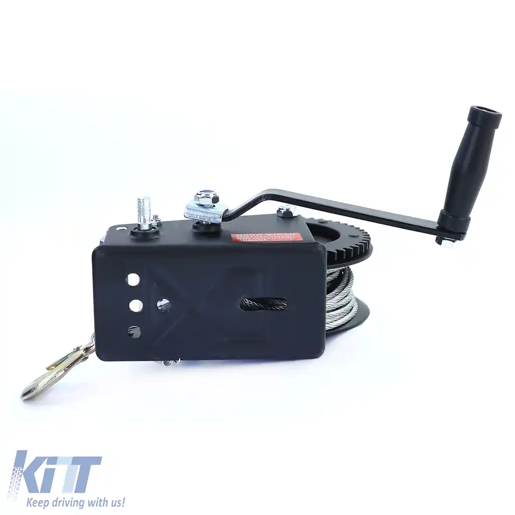 Winch manual profesional negru cu cablu de sârmă 1500kg 10 metri-image-6191961